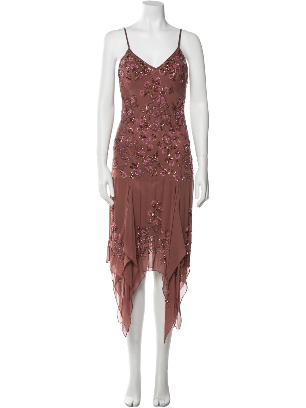 Sue Wong Dusty Rose Beaded Spaghetti-Strap Midi Dress Y2K vintage - Picture 2 of 3